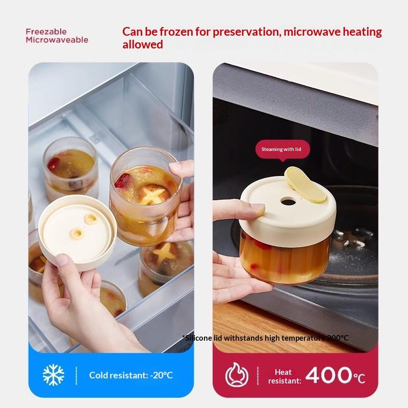 1 Pezzo Barattolo in Vetro per Alimenti da 240/400 ml con Coperchio in Silicone Ermetico Resistente al Calore Adatto al Microonde Contenitore per Zuppe Succhi Barattolo per Cereali
