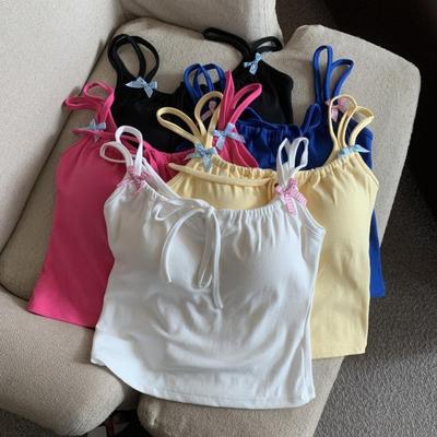 Chest Pad Tank Top  Halter Crop Tops Women Summer Bow Camis Backless Camisole Fashion Tube Lady Sleeveless Cropped Vest