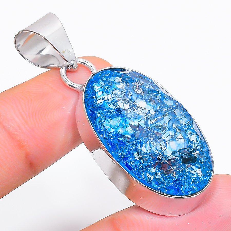 

Подарочный кулон из стерлингового серебра 925 пробы с натуральным треснутым хрусталем 1,85 дюйма b6z25