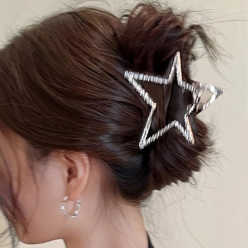 

Black Background Silver Edge Sparkling Diamonds Star Shaped Hair Fashionable Personalized Style Women s Daily Hair Styling