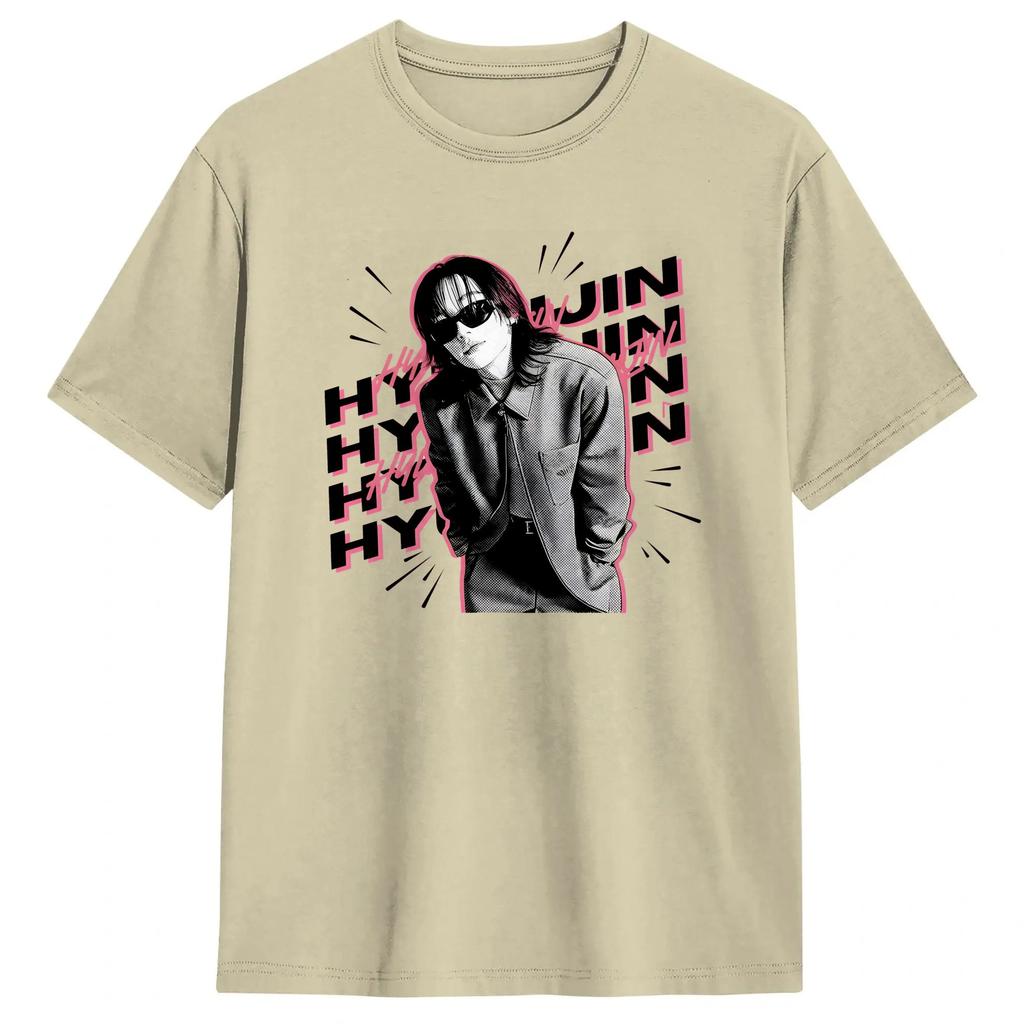 Hyunjin Tshirts For Men Novelty Pure Cotton Tee Shirt Crewneck Short Sleeve T Shirts Unique Tops