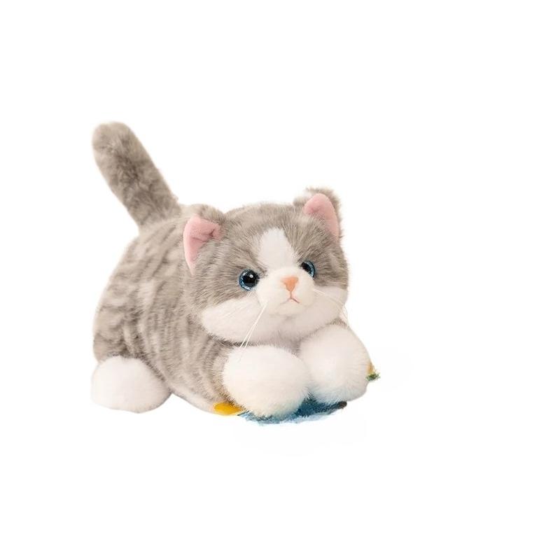 

Simulation Deep Blue Eyes Cat Plush Toy Black and White Cats Plushie Striped Cat Kitten Home Decor Black Doll Toys 35cm серый