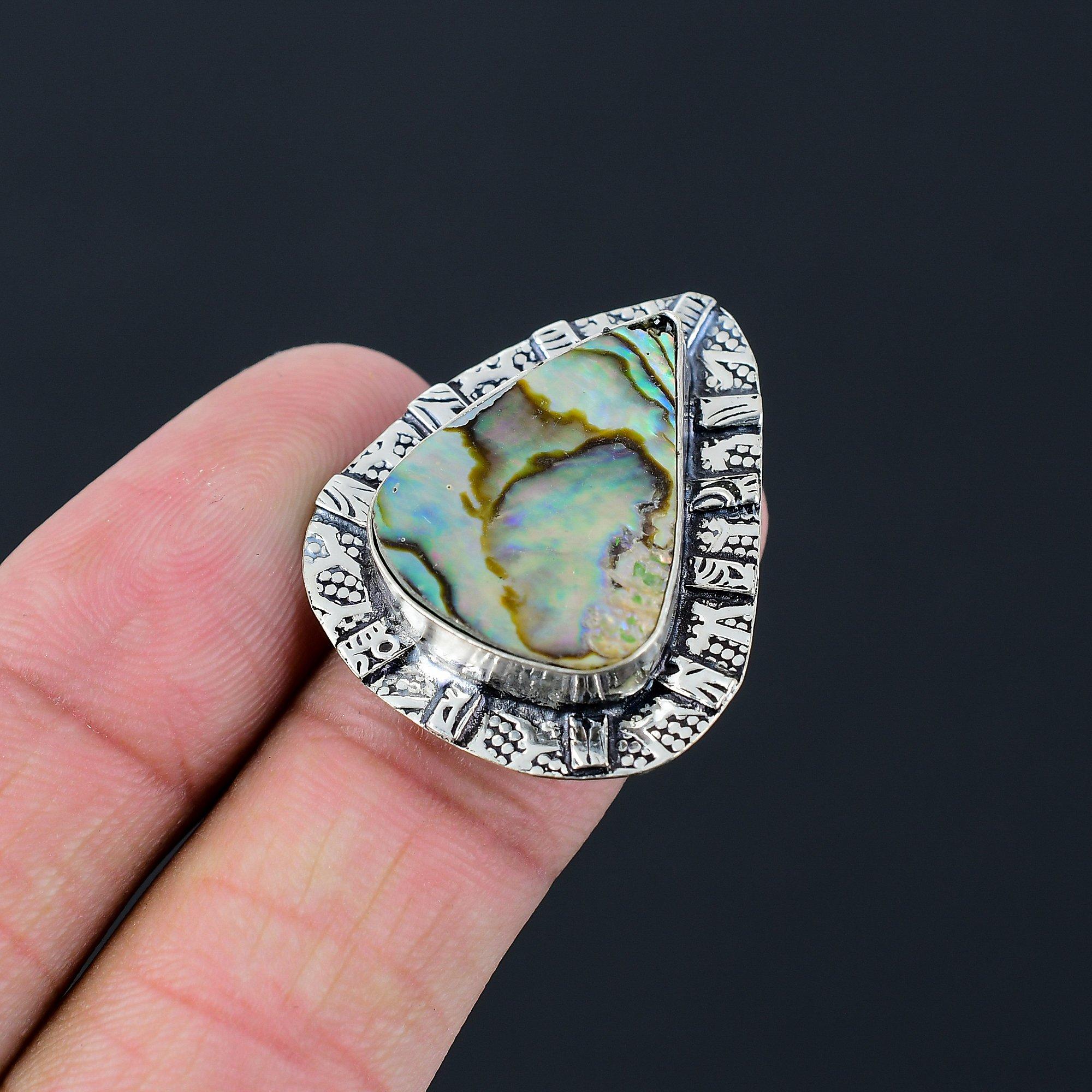 Wedding Gift For Her 925 Silver Natural Abalone Shell Promise Ring Size 7.5 7.5