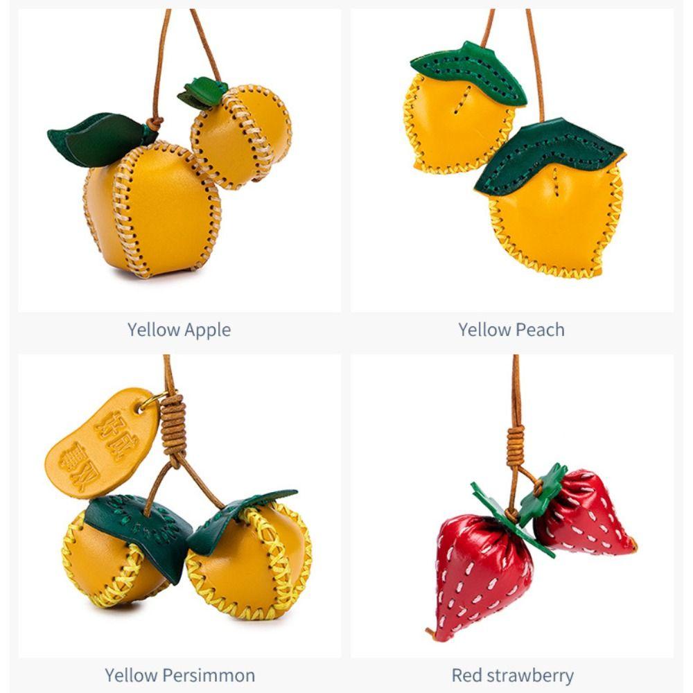Pear Fruit Pendant Strawberry Bag Pendant Multi-color Leather Keychain  Car Accessory