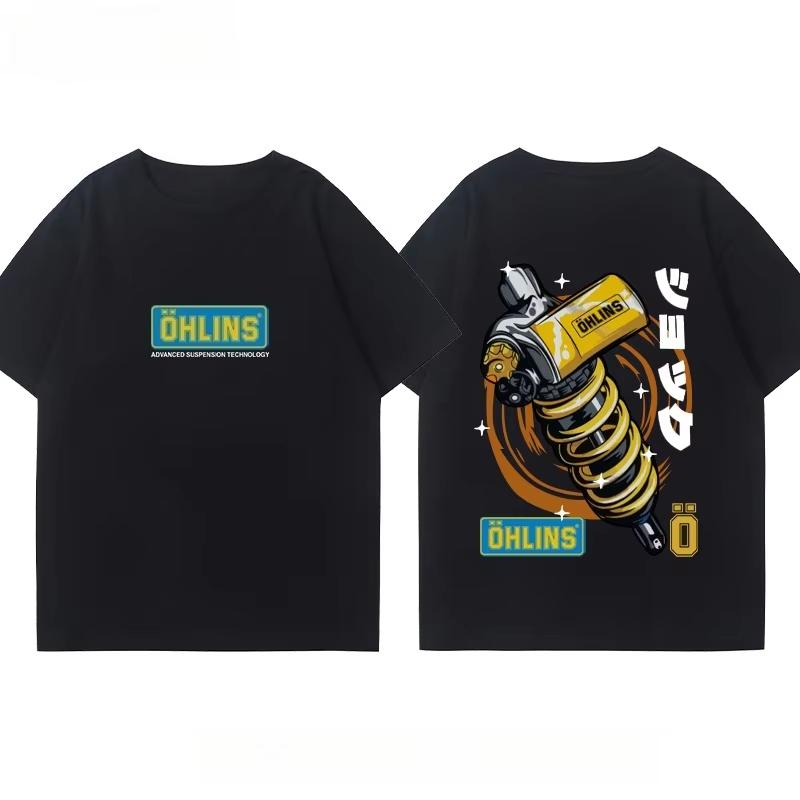 OHLINS Motorcycle Shock Absorber Modified T-shirt Clothes Casual Trendy Brand Men's Women's Car Club Crew Neck Short-sleeved Top