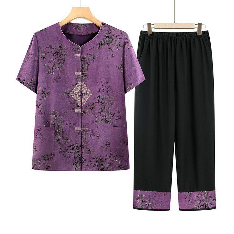 2026 Chinese Style Spring/Summer Three-Quarter Sleeve Outfit for Elderly Women