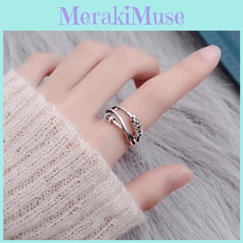 S925 Tai Silver Finger Ring With Rotating Anxiety Spin Flower Design Lucky Charm Beads Korean Style Fashionable Gift For Friends Adjustable Wrap Ring