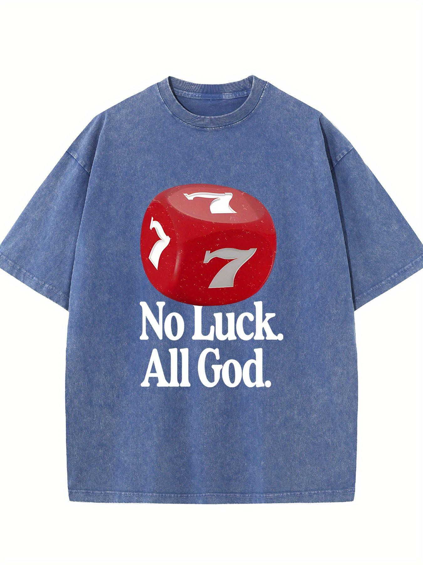 No Luck, Only God Alphabet Graphic Print High Quality Washed T-Shirt, Fashion Versatile, Crew Neck Basic T-Shirt, Men s S разноцветный