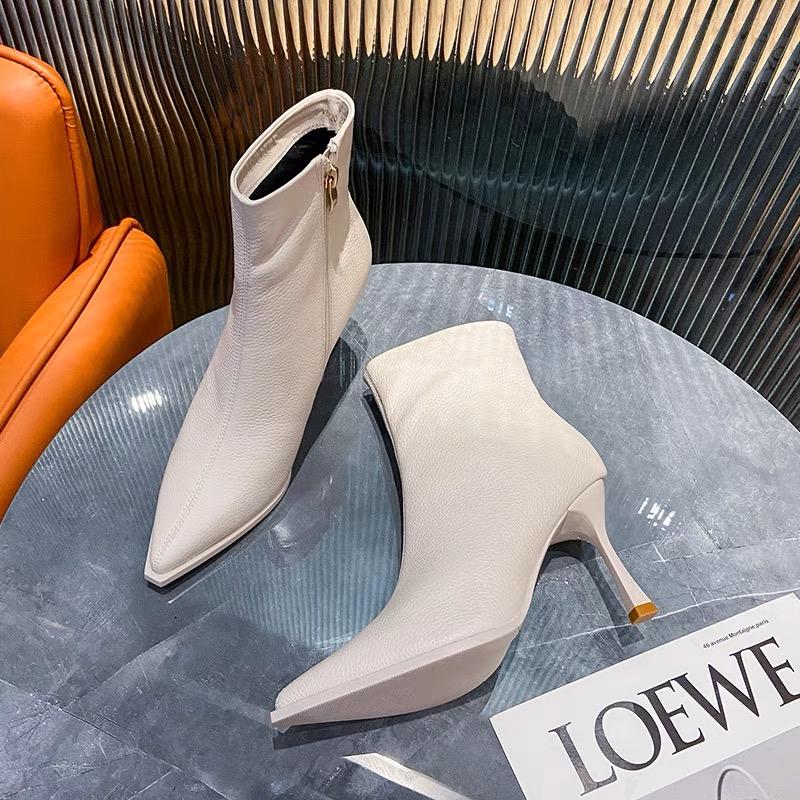 New Style Luxury Pink Stiletto Boots Women's Solid Pointed Toe Footwear Side Zipper Leather Casual Party Shoes Thin High Heels