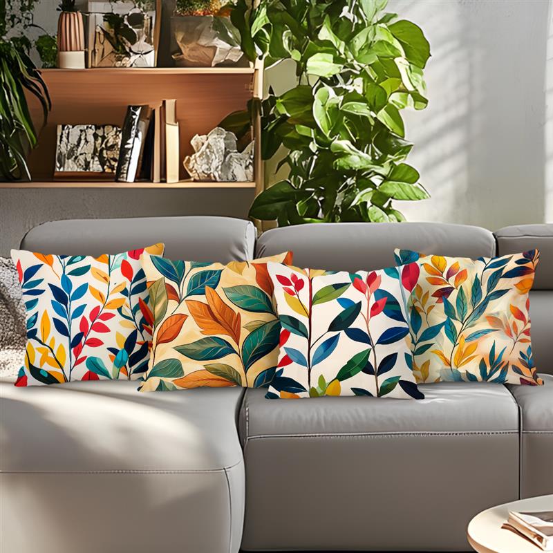 Home Decor Colorful Leaf-Patterned Digital Print Pillow Covers Pattern Cushion Cover Suitable For Sofa Bedroom Car Pillow Cover