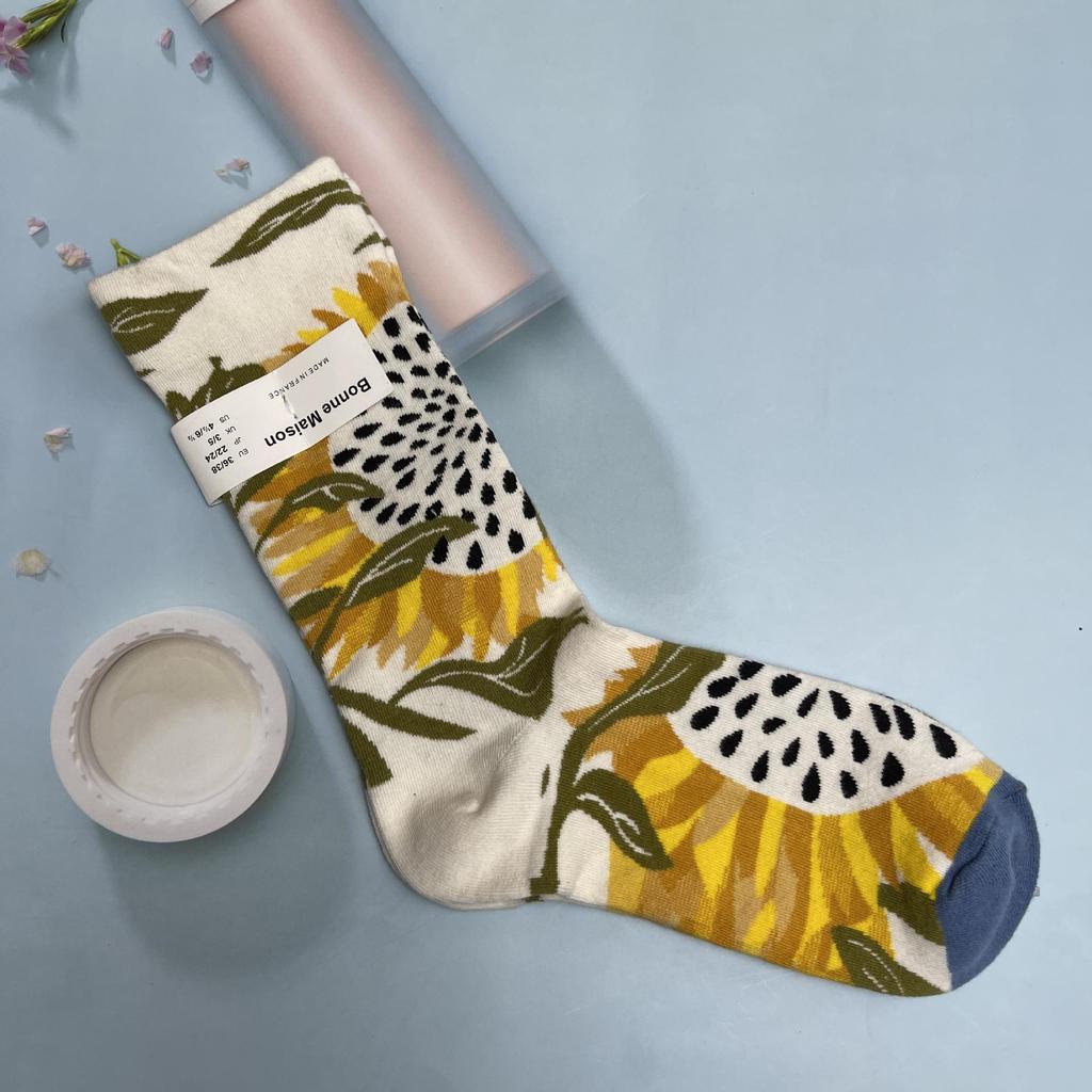 Bonne Maison: Retro-Ölgemälde-Socken für Damen, mittelhoch, luxuriös, französisch, bis zur Wade