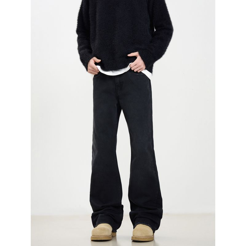 Kisko American High Street Cleanfit Flared Black Versatile Jeans for Men and Women, Cool Straight-Leg Slimming Pants