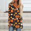 Women's Casual Long Sleeve V-Neck Halloween Print T-Shirt Mid-Length Top