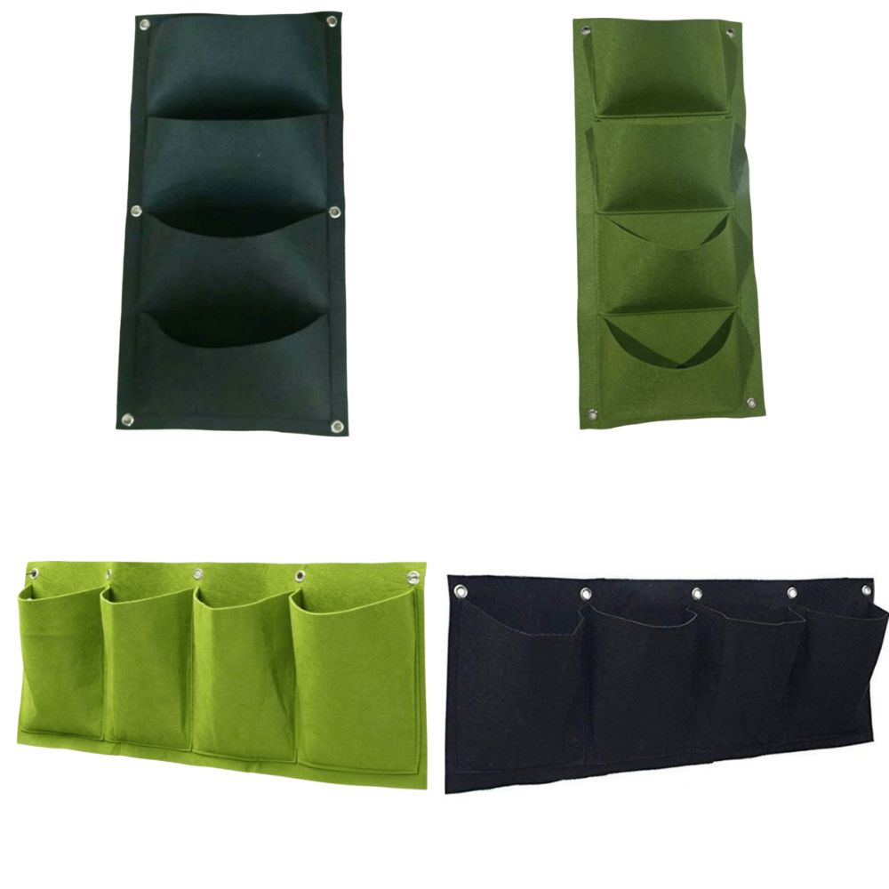 4 Pockets Hanging WallGrow Bag Big Size Durable Vertical Greening Bag Foldable Reusable Flower Growing Pouch Felt Cloth