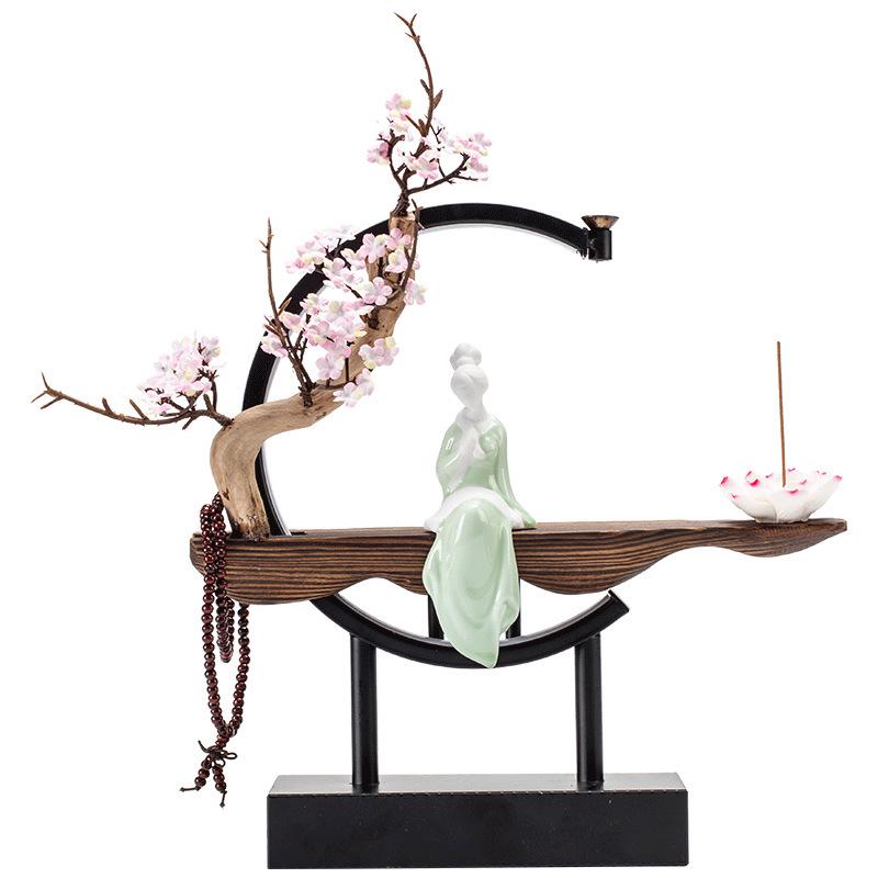 Chinese Style LED Ring Lamp with Backflow Incense Burner for Living Room Decor