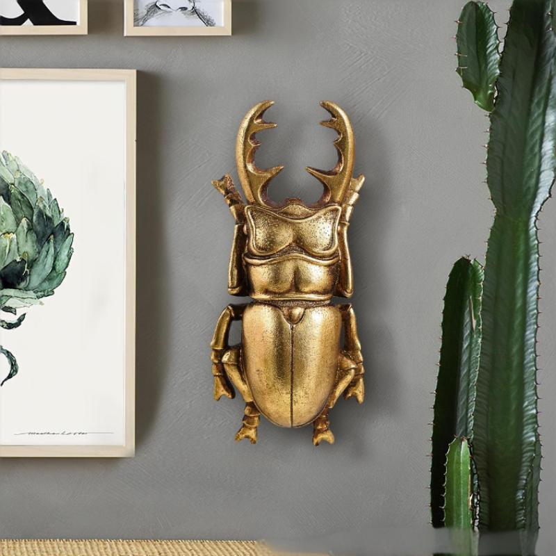 

Golden Antlers Beetles Wall Hanging Ornaments Living Room Decoration Wall Background Display Insect Wall-Mounted Decoration медный