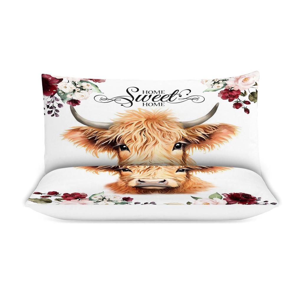 Highland Cattle Three-piece Quilt Cover 3D Digital Printing Bedding Set Farmhouse Bed Cover