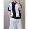 Ice Silk Short Sleeve T-Shirt for Men Korean Style Trendy New Summer Color-Block Personality Tee Slim Fit Knitted Round Neck Short T-Shirt for Men