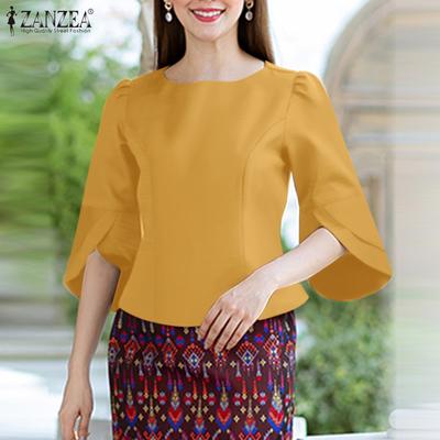 Women Casual Round Neck 3/4 Sleeve Summer Loose Blouse