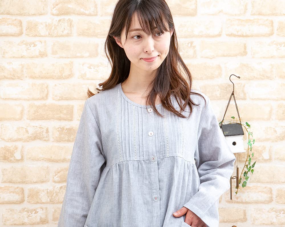 Eye Double Gauze Cotton Pajamas with Front Suitable for Spring and Sizes 15117 K's Women's Long-Sleeved, Skin-Friendly 100% Opening, Autumn,