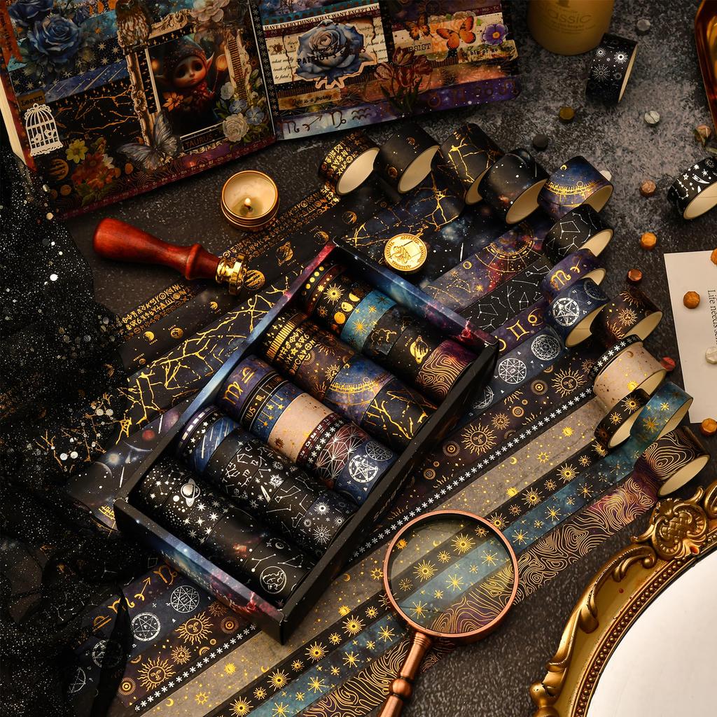Songdao Washi Galaxie Étoilée Ensemble Masquage Ruban Adhésif Feuille avec et Motifs Nébuleuse Parfait pour et Emballage Cadeau x 2m Ruban, & Ciel, 36 Rouleaux Or/Argent