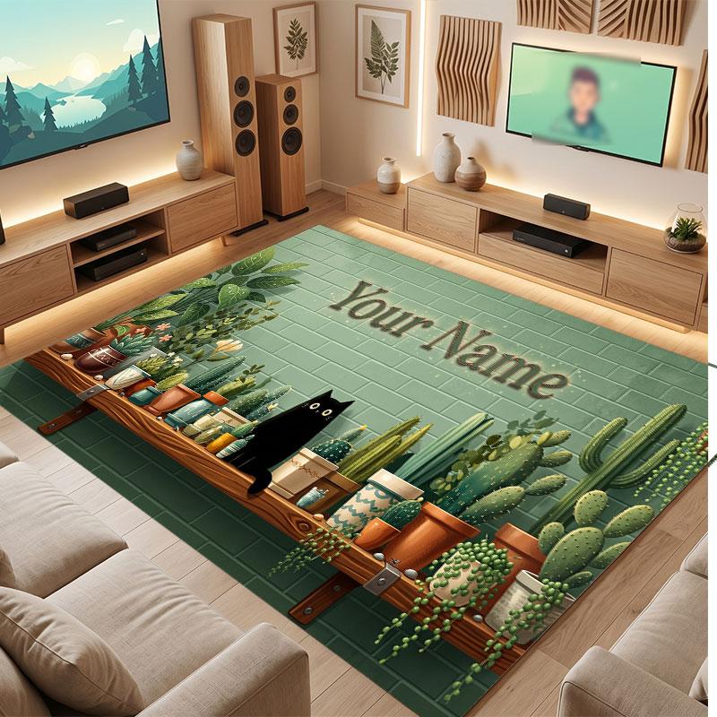Tapete de Chão de Veludo Cristal Tema Gato Nome Personalizado Texto Tapete Quente Decoração de Casa