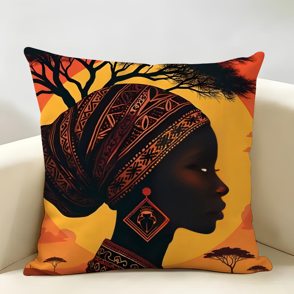 African American Woman Cushion Cover Natural Linen Organic Fabric DoubleSided Printing Room Sofa Decor Pillow Case