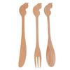 3Pcs Wood Grain Texture Tableware Set Solid Wood Dining Kit Utensil Pack  Table Decoration