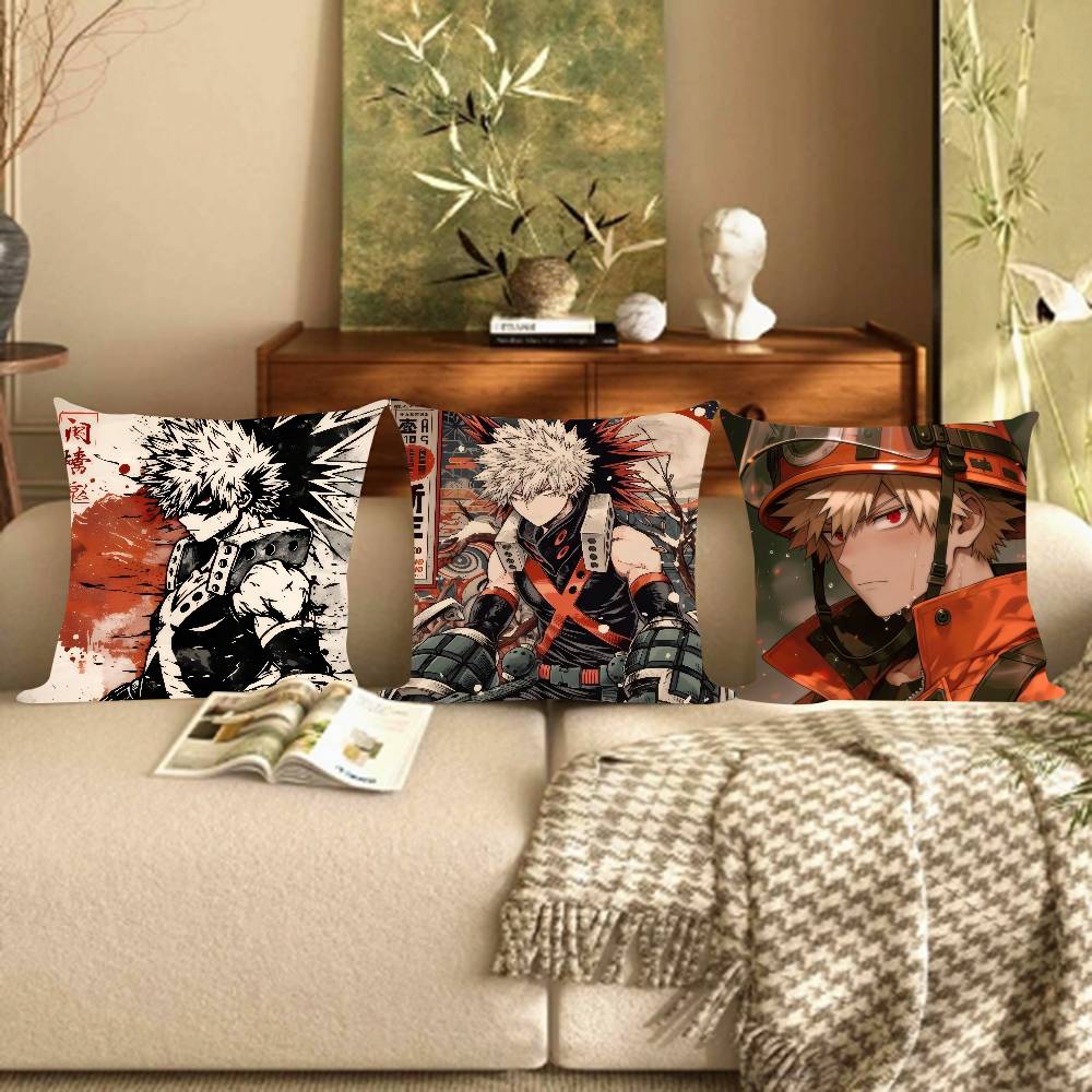 My Hero Academia Bakugou  Pillow Covers Cartoon Sofa Decorative Home Double-sided Printing Short Plush Cute Cushion Cover