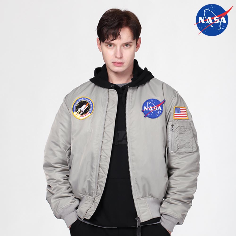 Nasa Unisex Reversible Two-Way Ma-1 Jacket Blouson Bomber Jacket Outerwear [Light Gray]