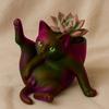 Flower Pot Grooming Cat Shape Planter Pot Stress-Relief Mood Booster Indoor Plant Pot Office Desk Decoration