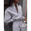 Women's Clothing European and American Style Autumn and Winter New Fashion Versatile Zipper Lapel Solid Color Casual Two-piece Suit