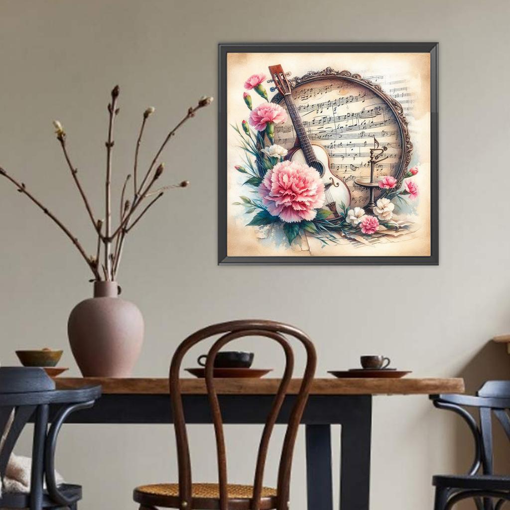 Sady Diamond Art s hudebními nástroji a květinami pro dekoraci stěny domácí kanceláře DIY Gem Art Sady pro malování diamanty 15,75 X15,75 palce