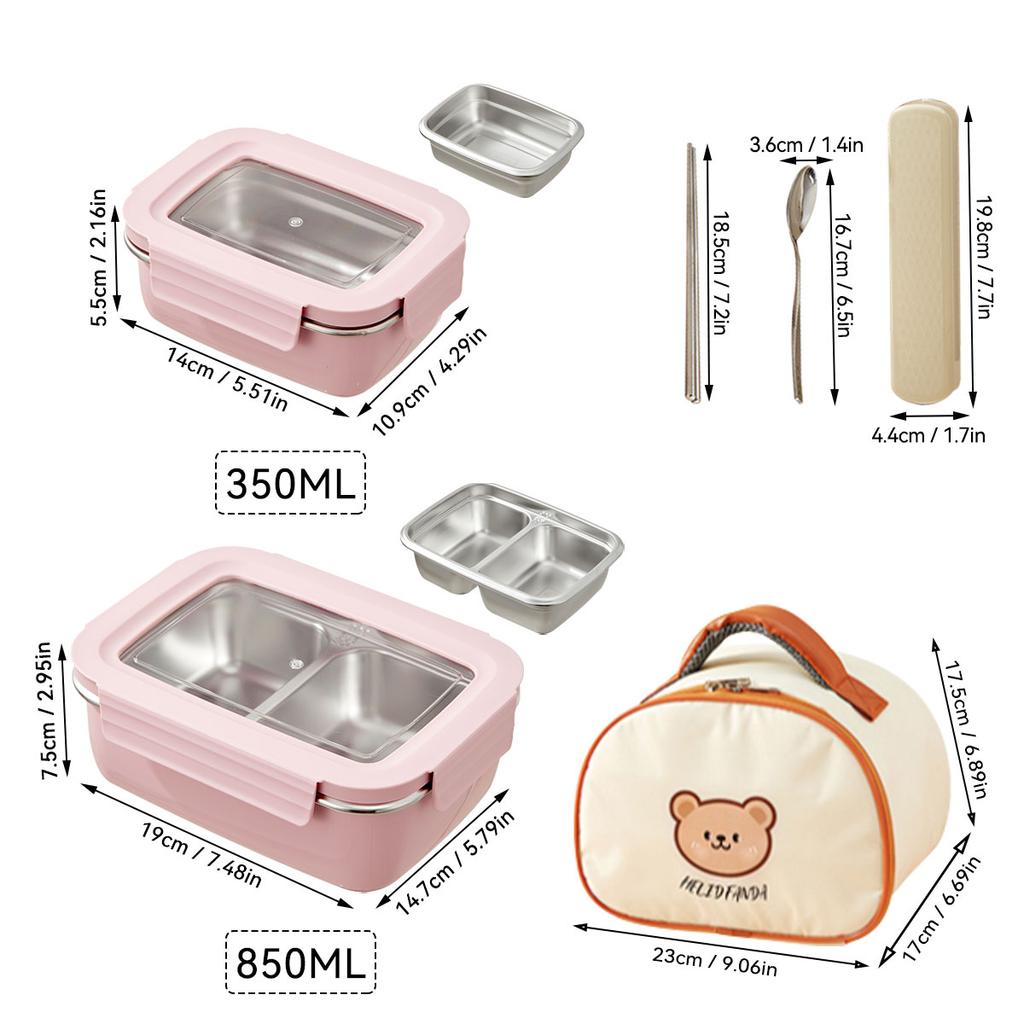Picnic Portable Large Capacity Bento Lunch Box 1/2 Grids Leak-proof 304 Stainless Steel Food Container Microwave Safe