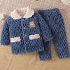 Children's Fleece-Lined Padded Pajama Set for Boys and Girls - Thick Winter Coral Fleece Home Wear for Medium To Older Kids.