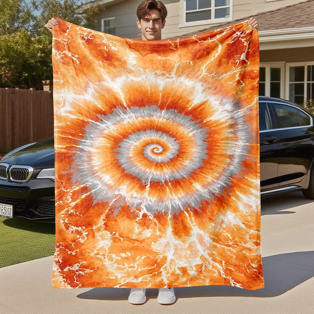 1pc tie-dye spiral Outdoor Flannel Blanket Soft Warm All-Season Throw for Sofa Bed Car Camping Office, Cozy Gift Idea1278S