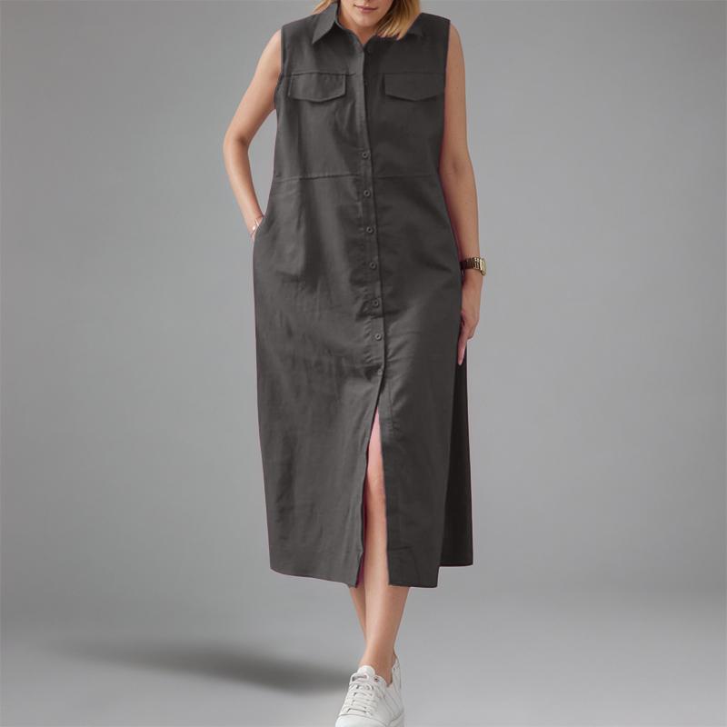 

ZANZEA Женское летнее повседневное платье без рукавов с отложным воротником 5XL серый