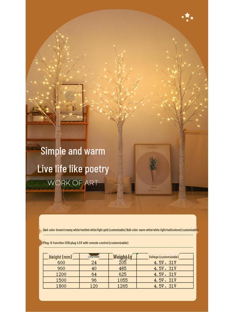 Lumini LED tip șir cu ramuri de mesteacăn - Decor de cameră și iluminat ambiental