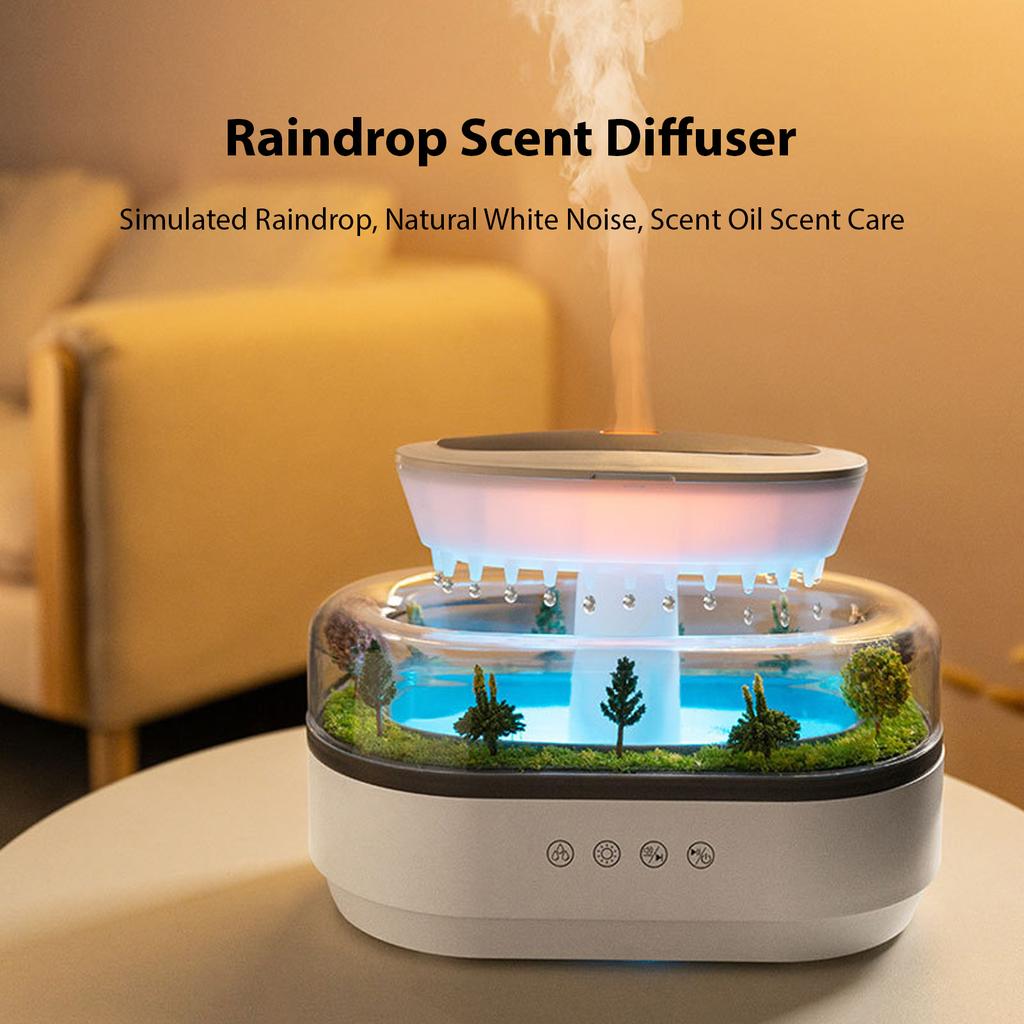 Bedroom Rain Humidifier Includes a Cool Mist Essential Oil Diffuser, a White Noise Generator with 5 Natural Sounds, 7