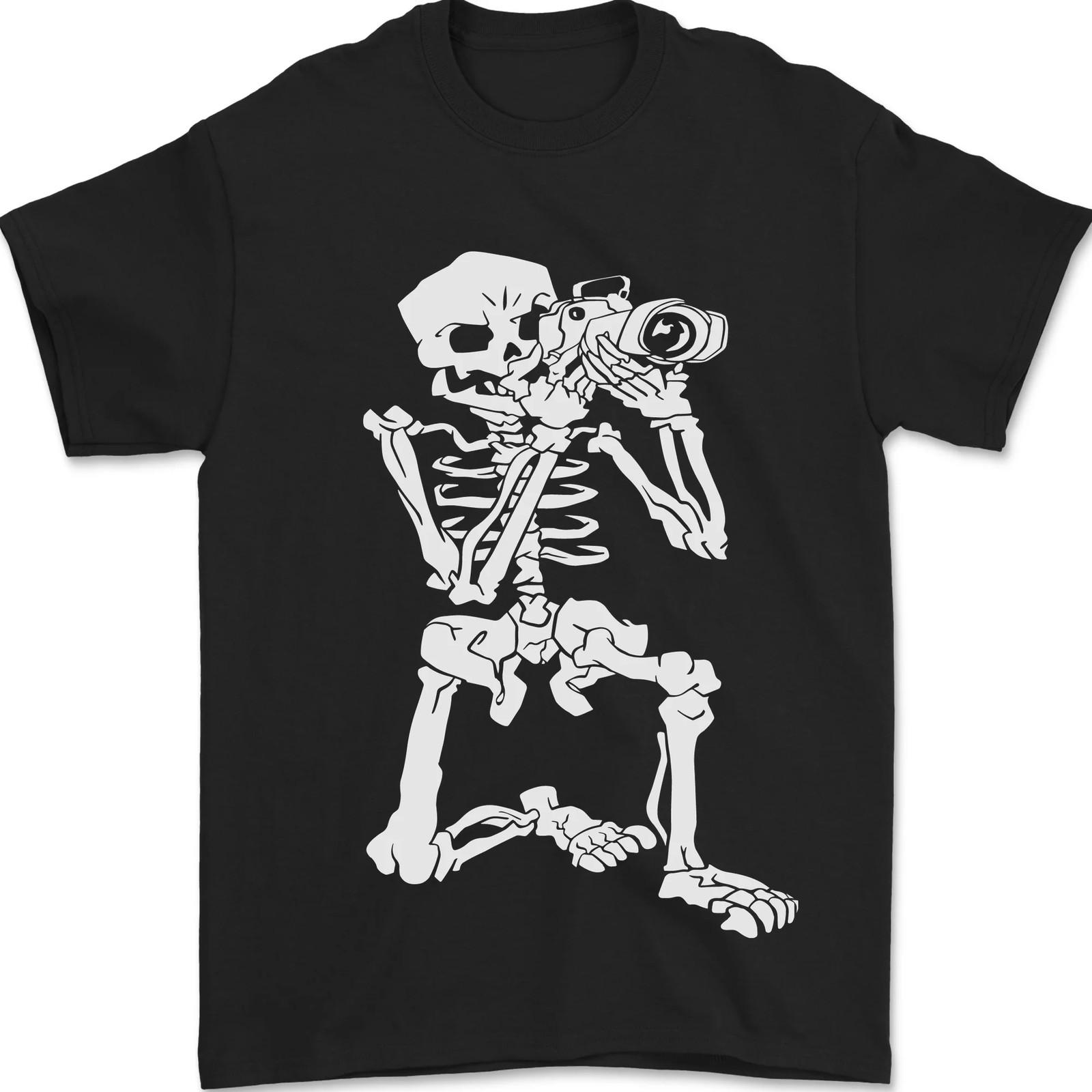 26 Skeleton Photographer Photography Mens T-Shirt 100% Cotton Unisex T-Shirt XXL