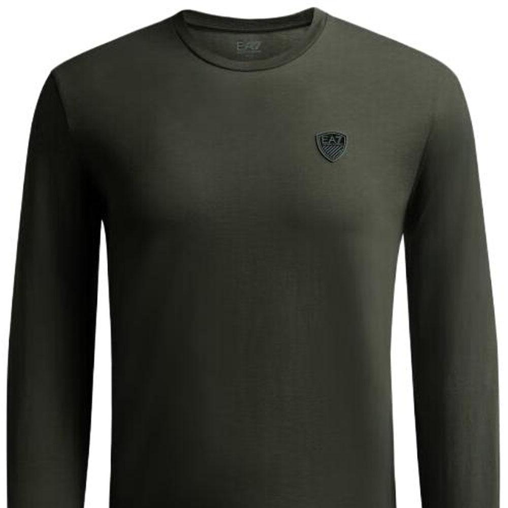 Emporio Armani EA7 Solid Color Crew Neck Pullover Long Sleeve T-Shirt Men Tops Green 8NPT09-PJNQZ-1866