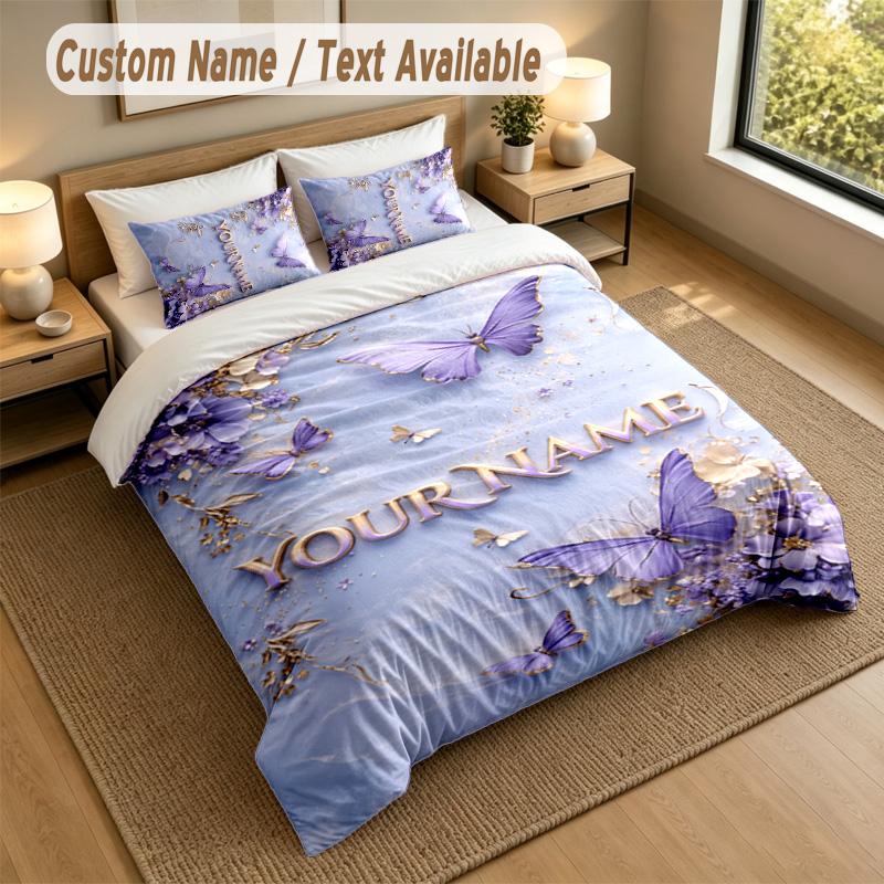 Butterfly Theme Personalized 3Pcs Bedding Set Custom Text & Name 1 Sheet 2 Pillowcases Household Bedding 1pc