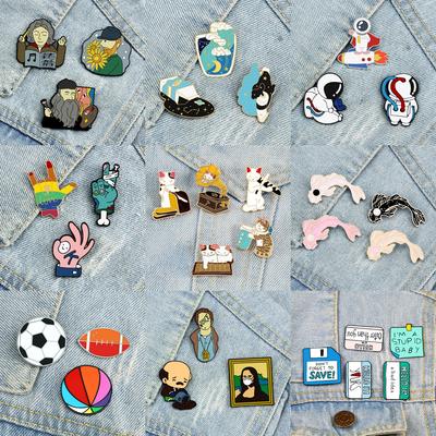 3-5pcs Cartoon Animal Cat Brooch Funny Football Koi Artist Sky Moon Astronaut Enamel Pin Bag Cloth Lapel Badge Jewelry Wholesale