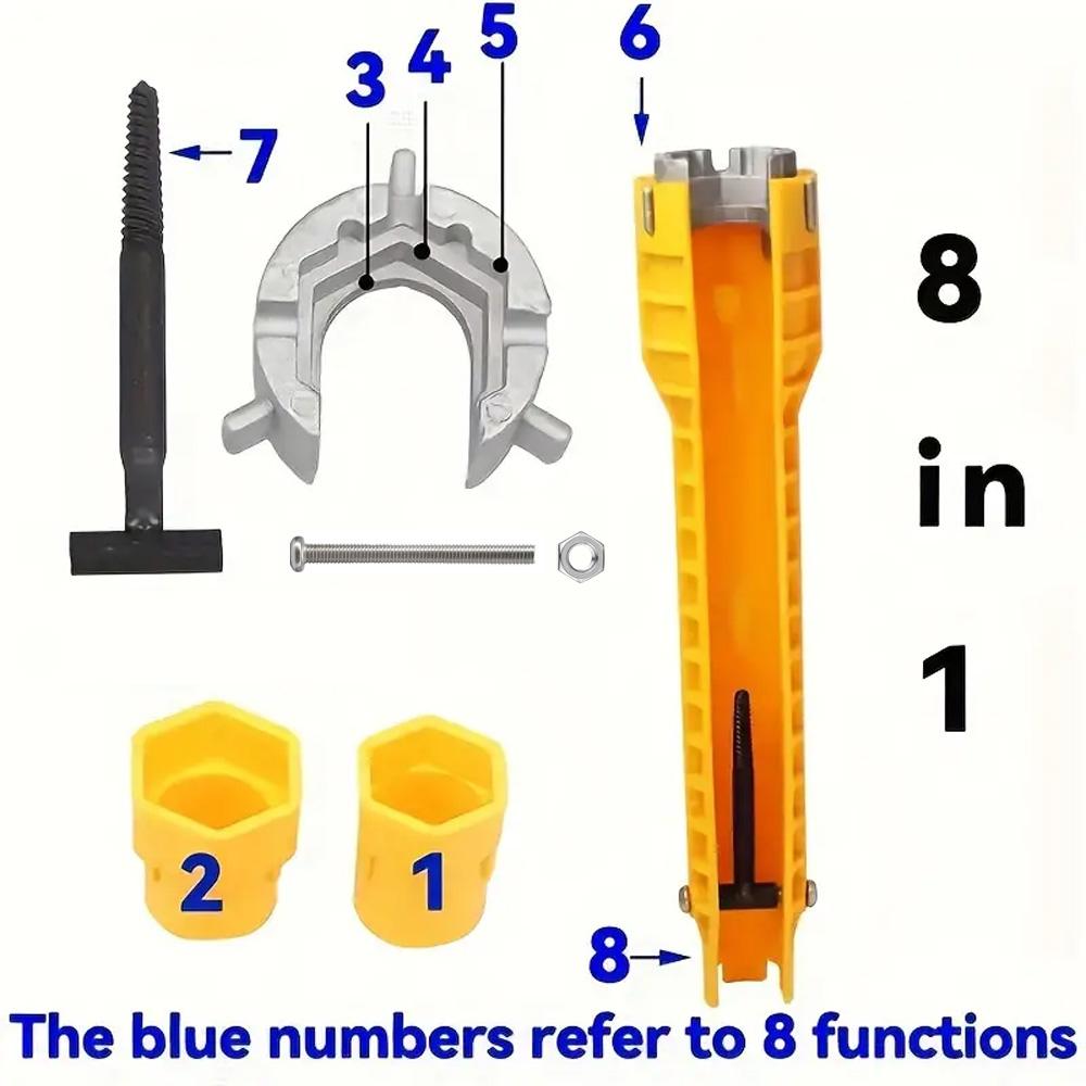 8 In 1 Multifunctional Faucet Sink Installer Wrench Pelvic Floor Leading Sleeve Water Pipe Spanner Disassembly Pipe Repair Tool