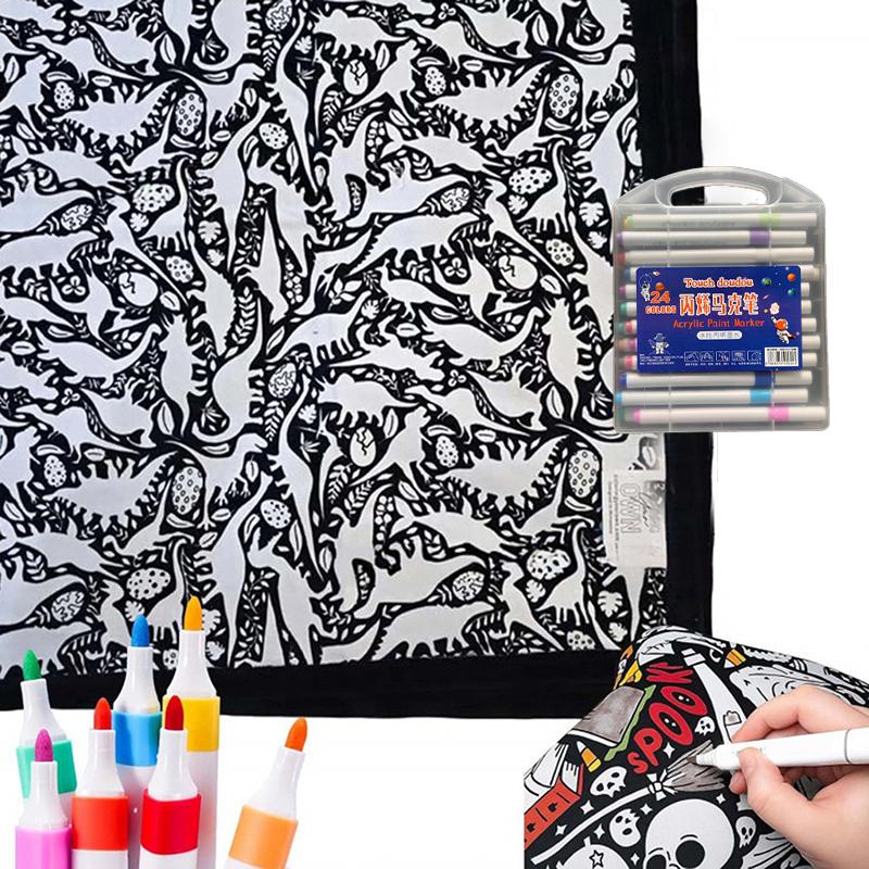 Diy Coloring Blanket With 24 Markers Color Your Own Cozy Velvet Throw Blanket For Kids Adults Creative Gift For Home Decor