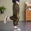 Summer New Literary and Retro Loose and Thin Closed Straight-leg Pants Elastic Waist Nine-point Pants Women