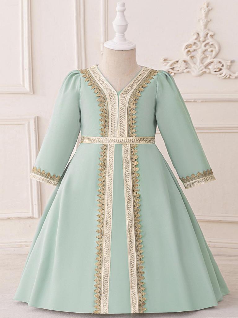 2025 Muslim Embroidered Long Sleeve Formal Dress for Children