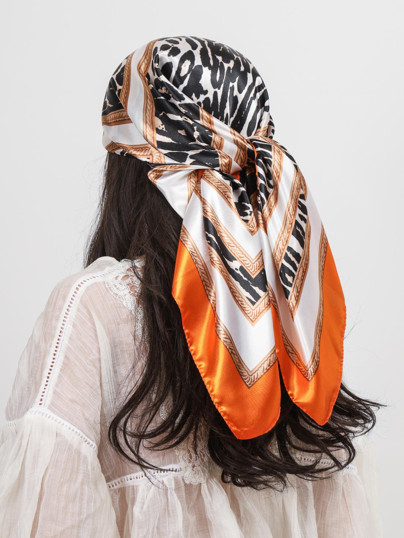 

Head Scarf Women Luxury Square 90*90Cm Silk Foulard Satin Bandana Soft Neckerchief Hijab Hair Scarves For Ladies 90x90cm