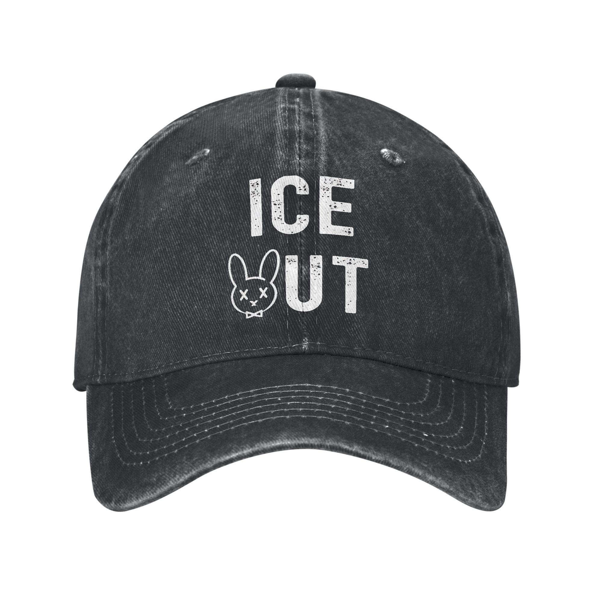 

Unisex ICE Out Logo Print Hat Fashion Distressed Cotton Baseball Cap Adjustable One Size