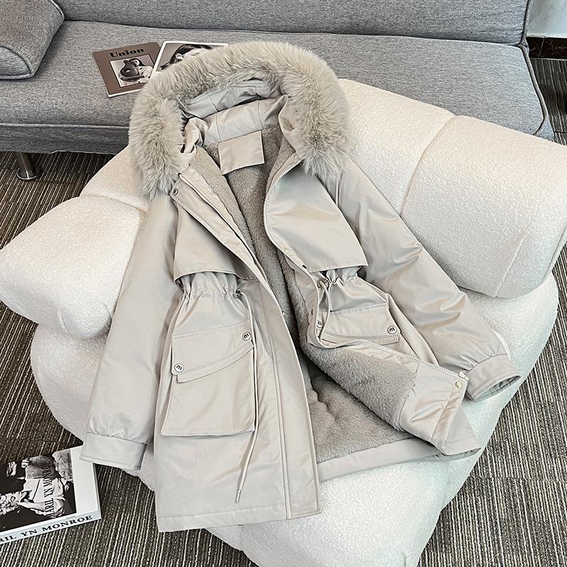 Winter Women's Medium and Long Hooded Fleece Pie Overcomes Cotton-padded Warm Windproof Jacket